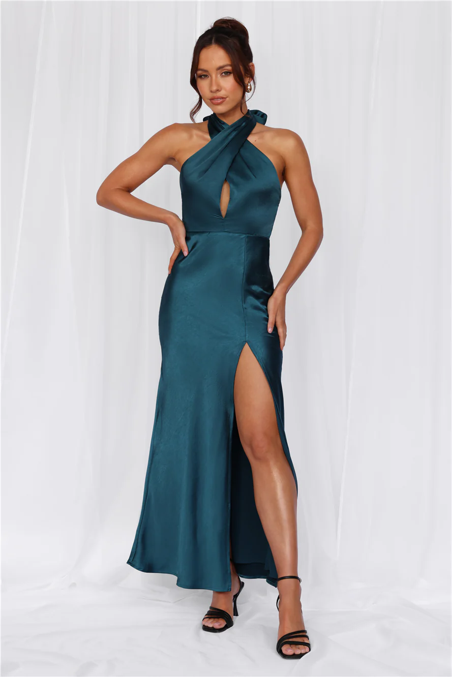 The Adeline Halter Satin Maxi Dress