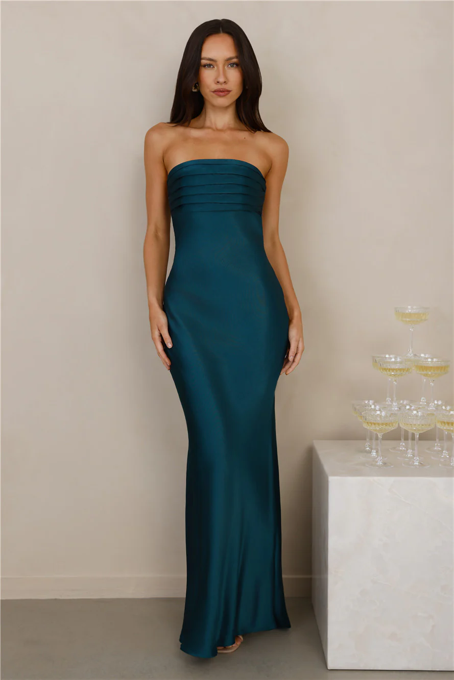 The Seraphina Strapless Satin Maxi Dress
