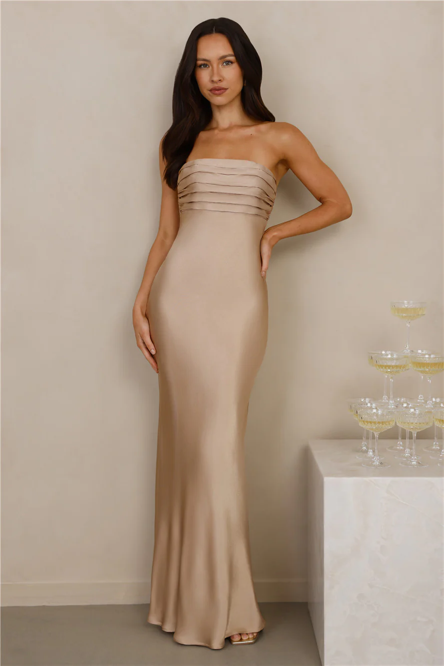 The Seraphina Strapless Satin Maxi Dress