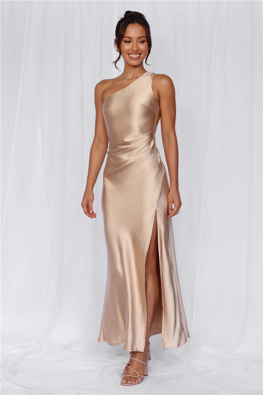 The Aurora One Shoulder Satin Maxi Dress