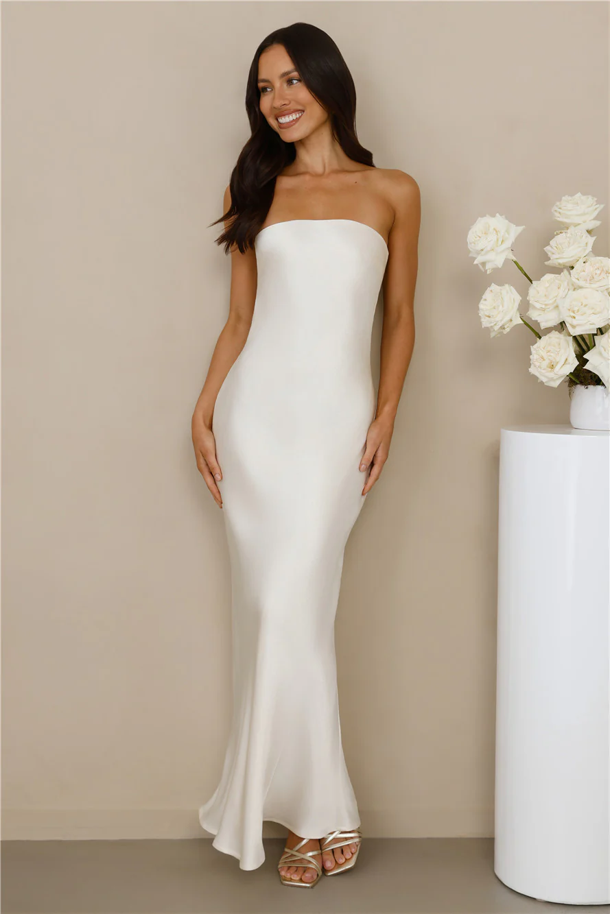 The Felicity Strapless Satin Maxi Dress
