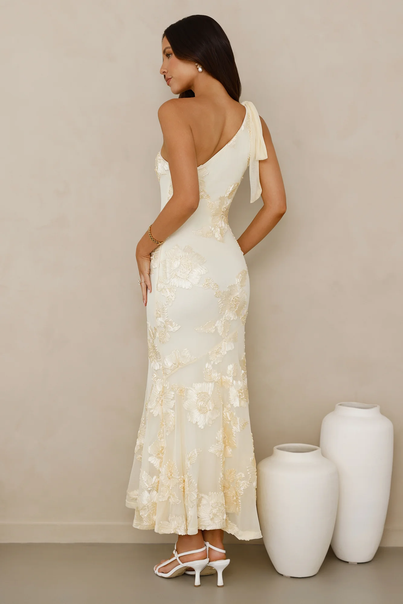 Glossy Girl One Shoulder Mesh Maxi Dress