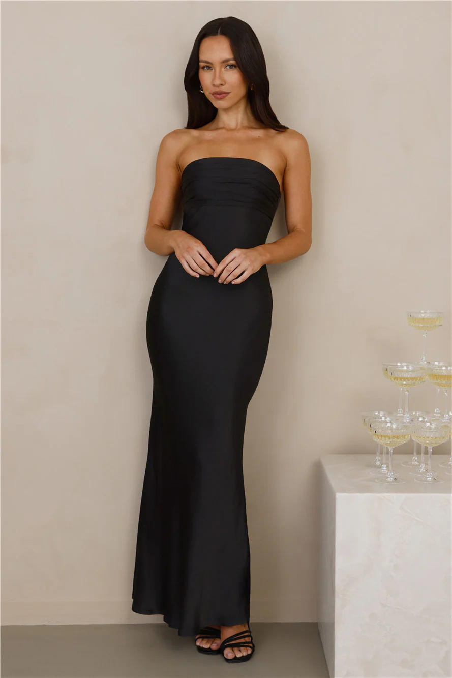 The Seraphina Strapless Satin Maxi Dress