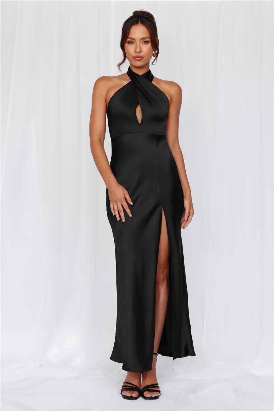 The Adeline Halter Satin Maxi Dress