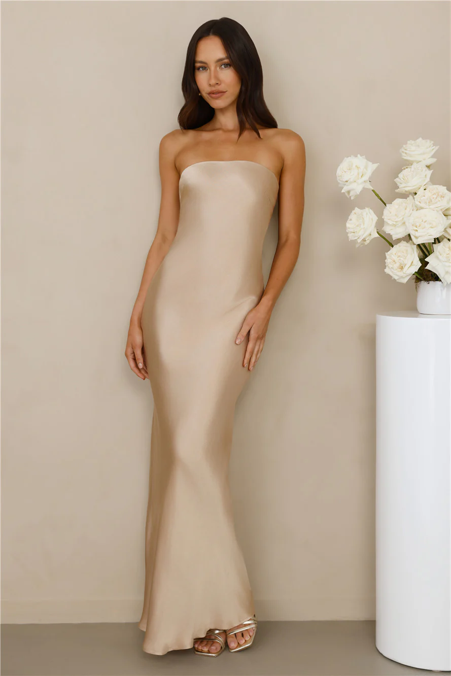 The Felicity Strapless Satin Maxi Dress