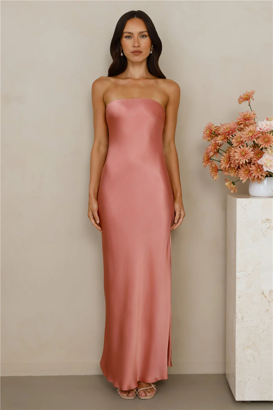 The Felicity Strapless Satin Maxi Dress