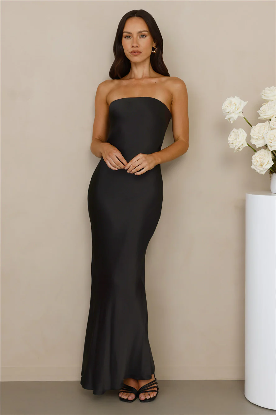 The Felicity Strapless Satin Maxi Dress