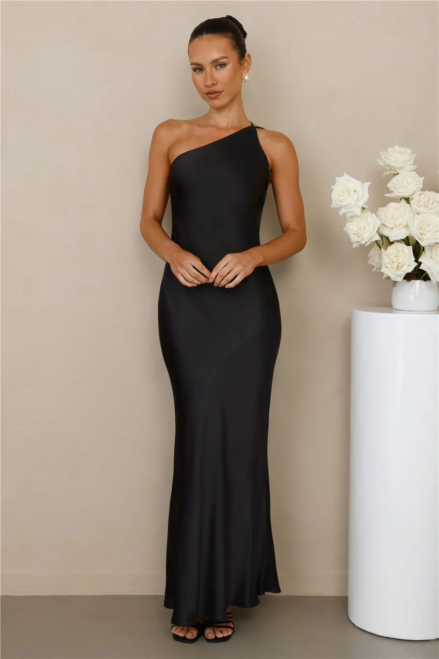 The Evangeline One Shoulder Satin Maxi Dress