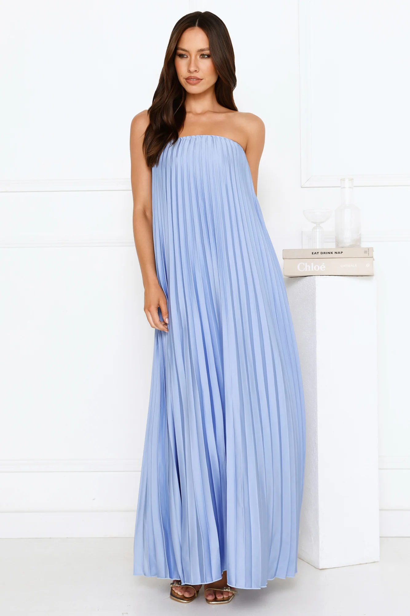 Moonlit Night Pleated Strapless Maxi Dress