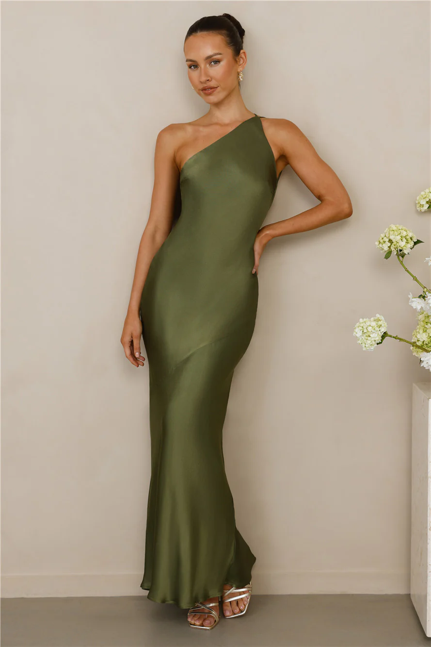 The Evangeline One Shoulder Satin Maxi Dress
