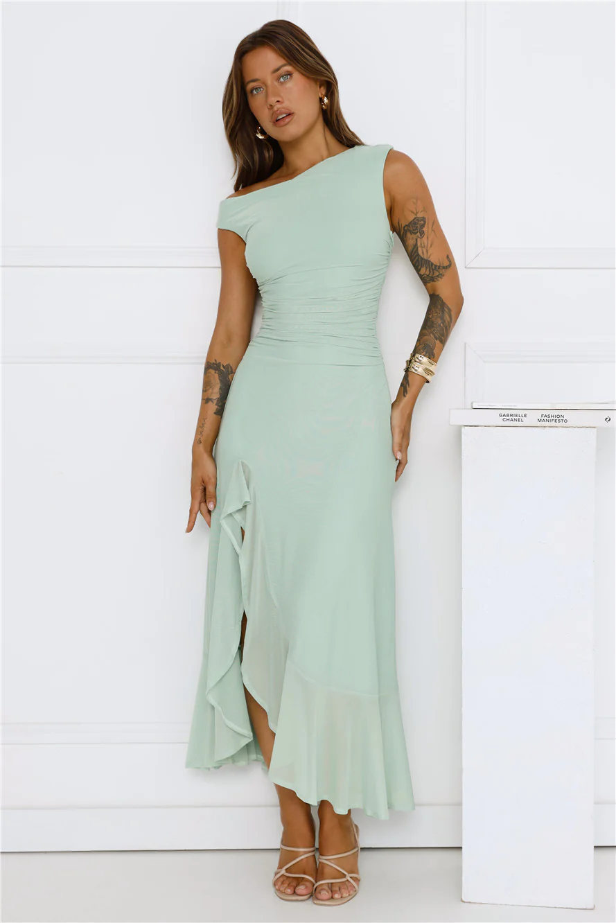 Effortless Girl Off Shoulder Mesh Midi Dress