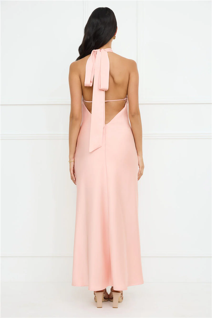 Delicate Dazzle Halter Satin Maxi Dress