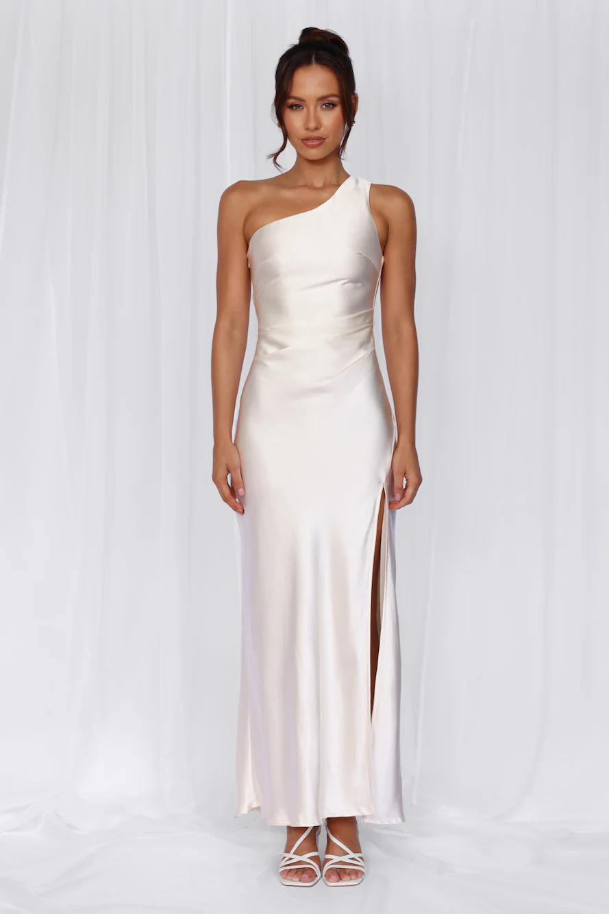 The Aurora One Shoulder Satin Maxi Dress