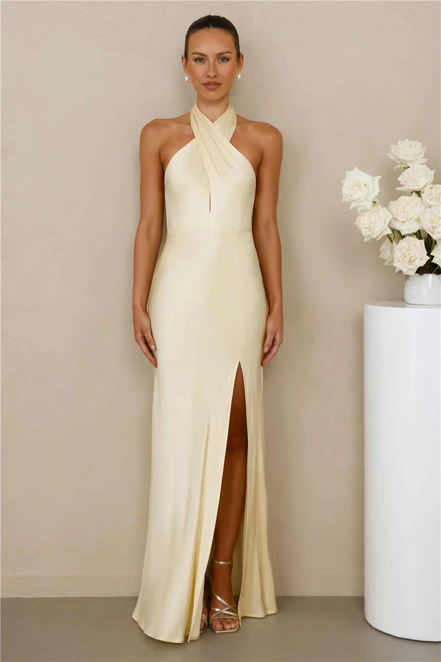 The Adeline Halter Satin Maxi Dress