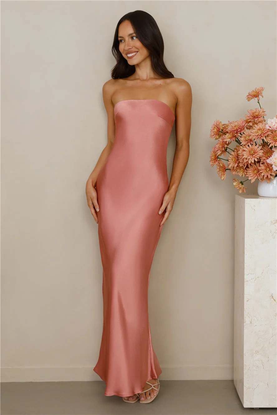 The Felicity Strapless Satin Maxi Dress