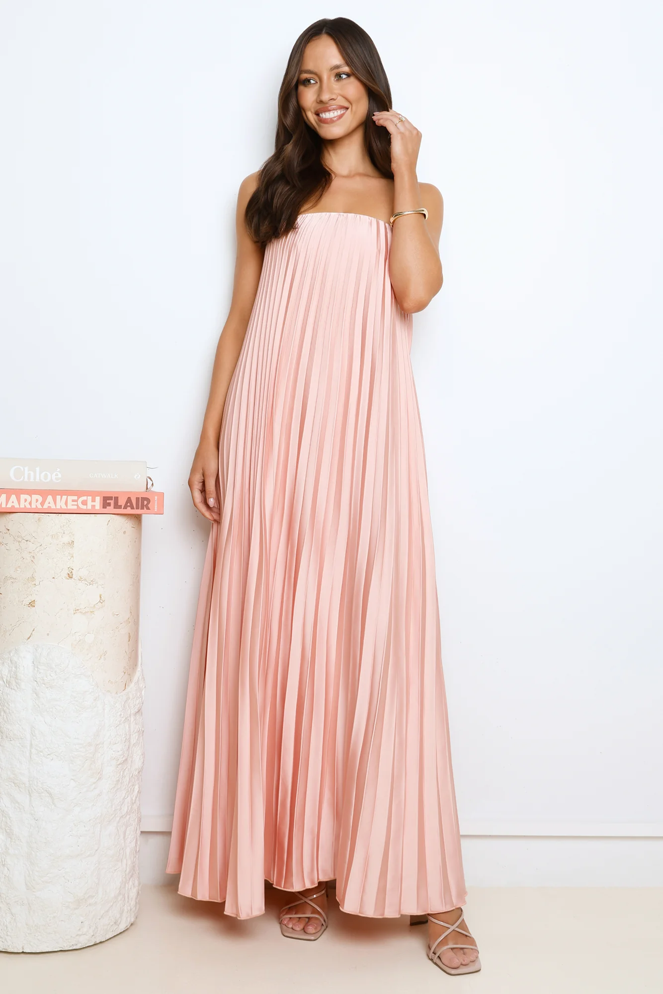 Moonlit Night Pleated Strapless Maxi Dress