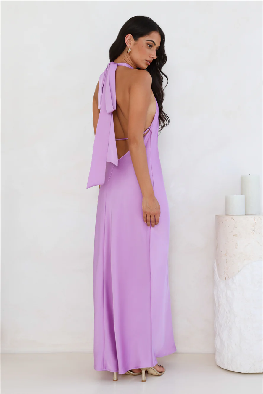 Delicate Dazzle Halter Satin Maxi Dress