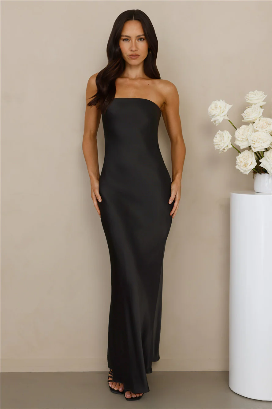 The Felicity Strapless Satin Maxi Dress