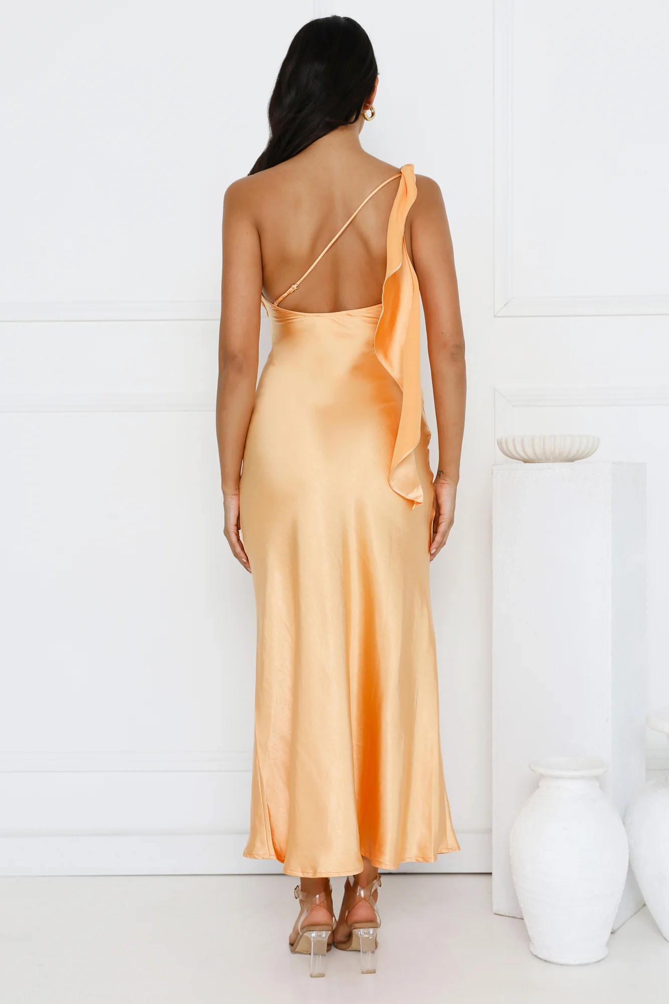 Romantic Tales Satin One Shoulder Maxi Dress
