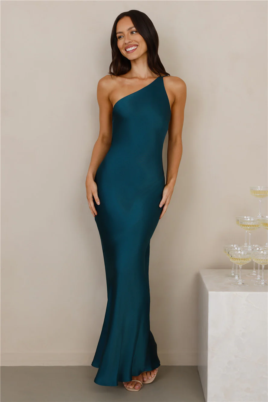 The Evangeline One Shoulder Satin Maxi Dress