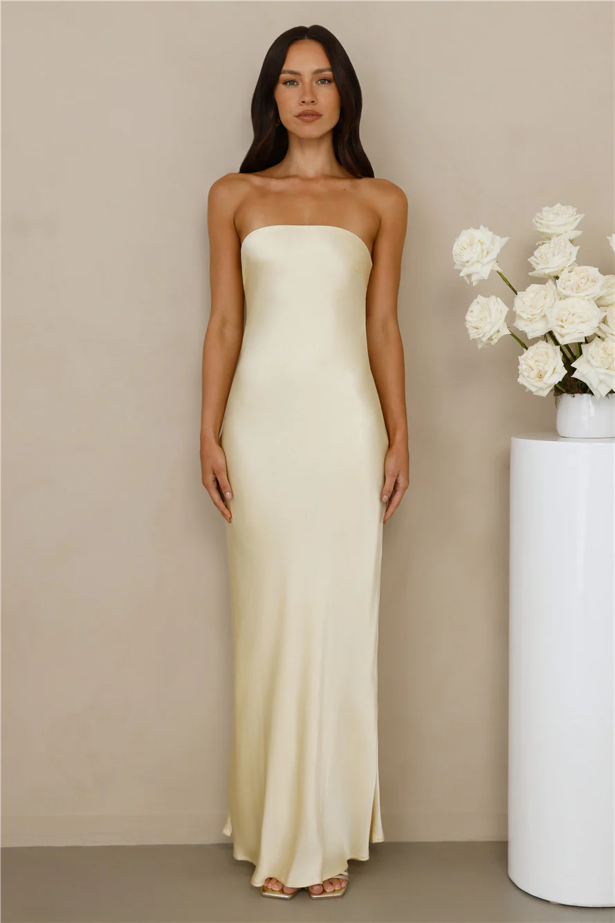 The Felicity Strapless Satin Maxi Dress
