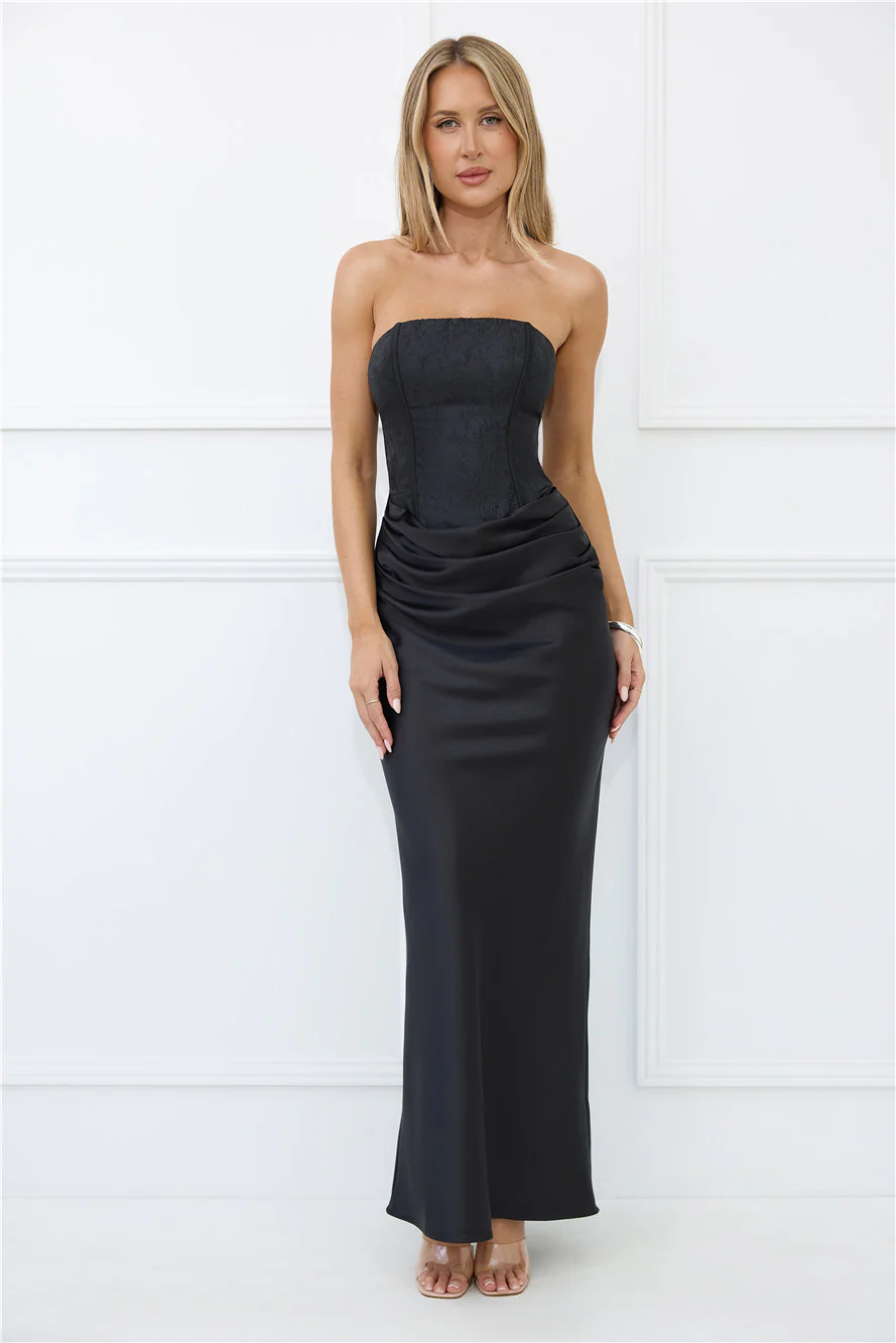 Dressed To Dazzle Strapless Satin Maxi Dress