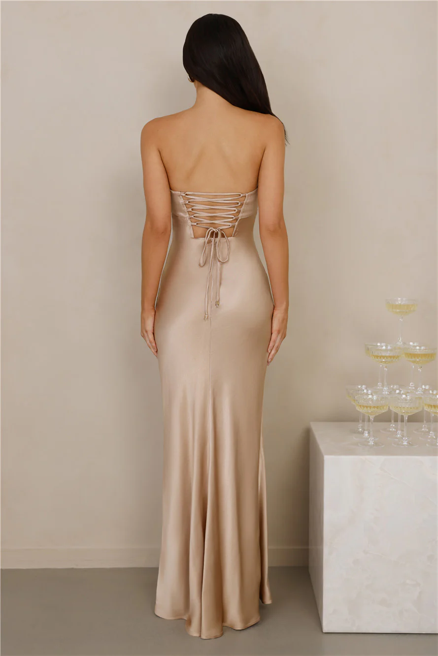 The Seraphina Strapless Satin Maxi Dress