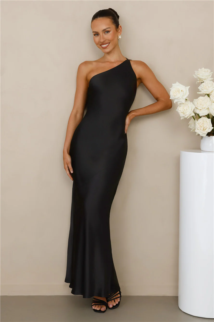 The Evangeline One Shoulder Satin Maxi Dress