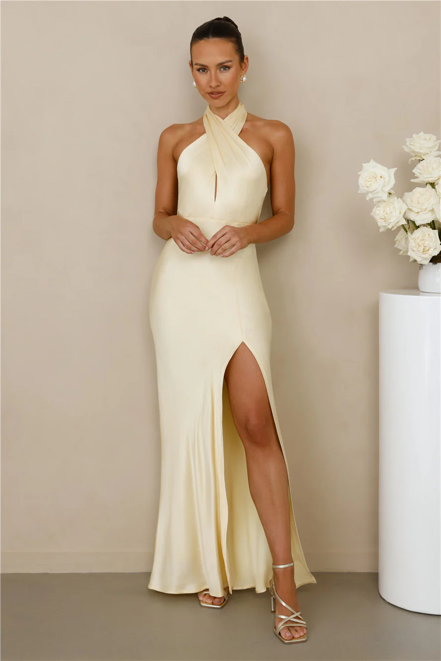 The Adeline Halter Satin Maxi Dress