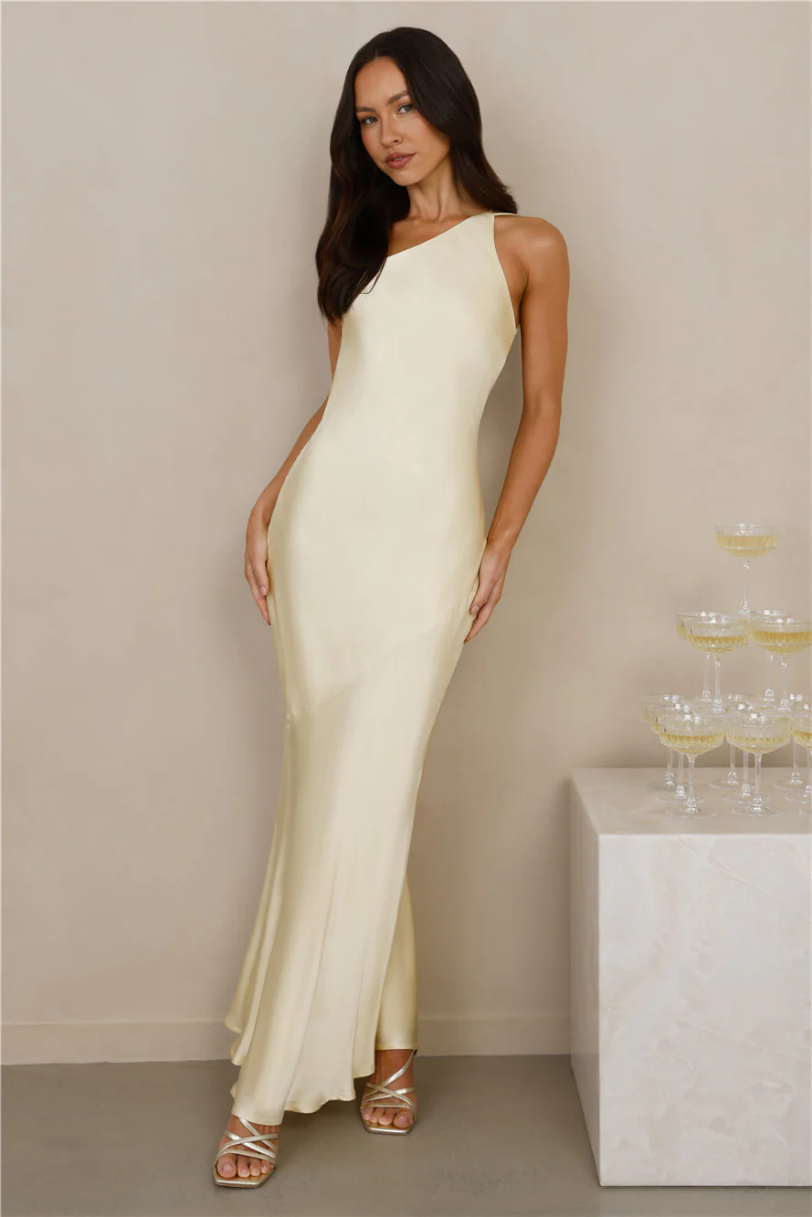 The Evangeline One Shoulder Satin Maxi Dress
