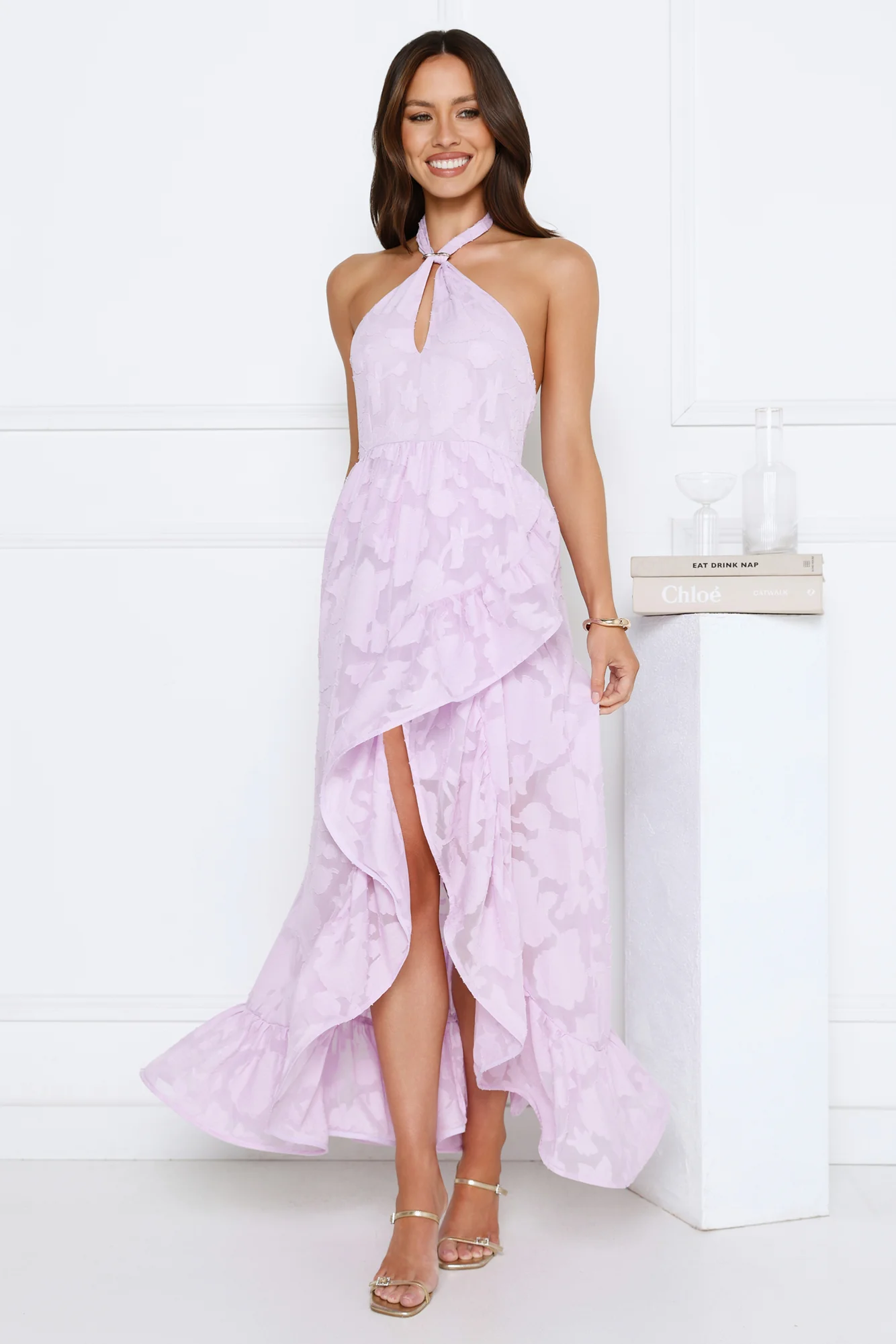 Sunbeam Shell Halter Maxi Dress