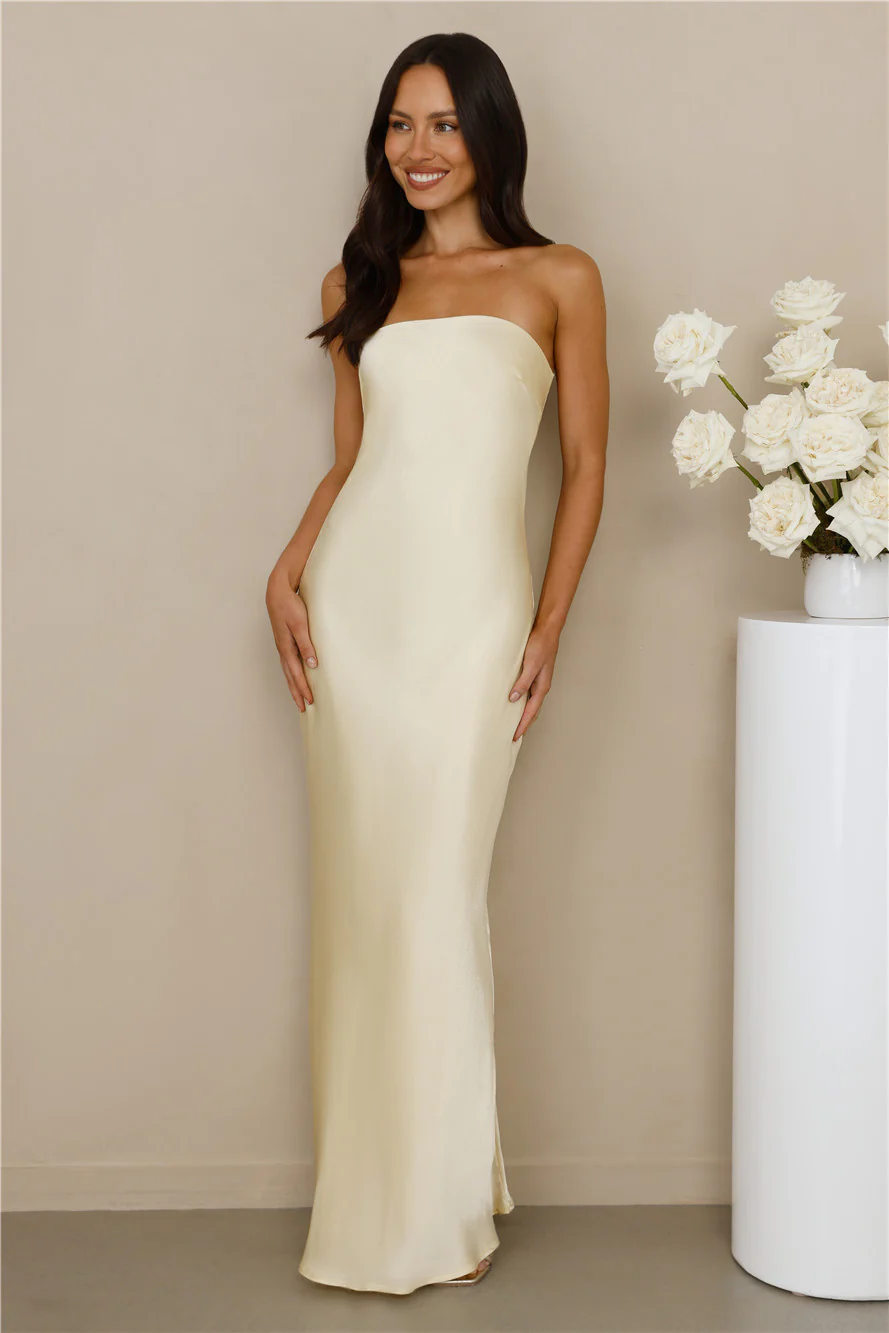 The Felicity Strapless Satin Maxi Dress