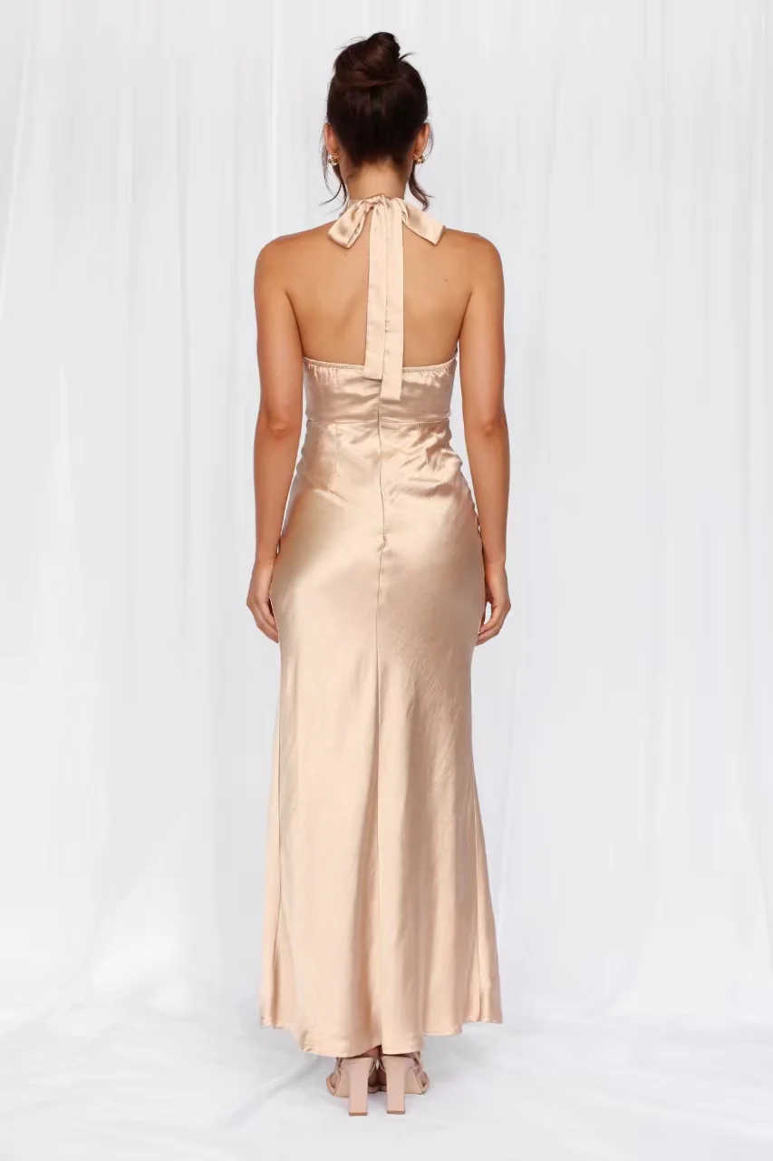 The Adeline Halter Satin Maxi Dress