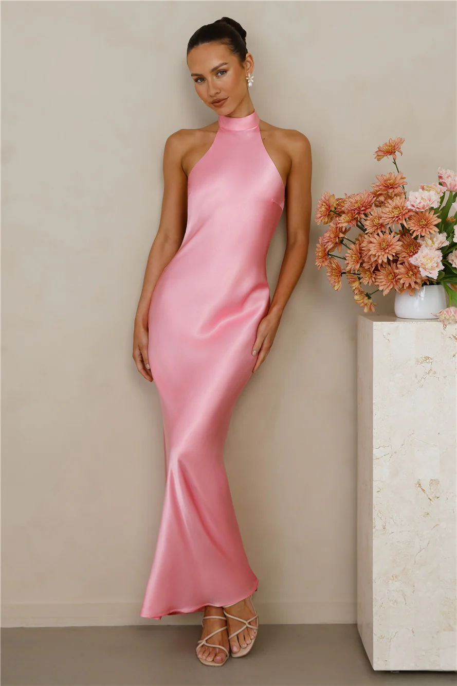 The Cleo Halter Satin Maxi Dress