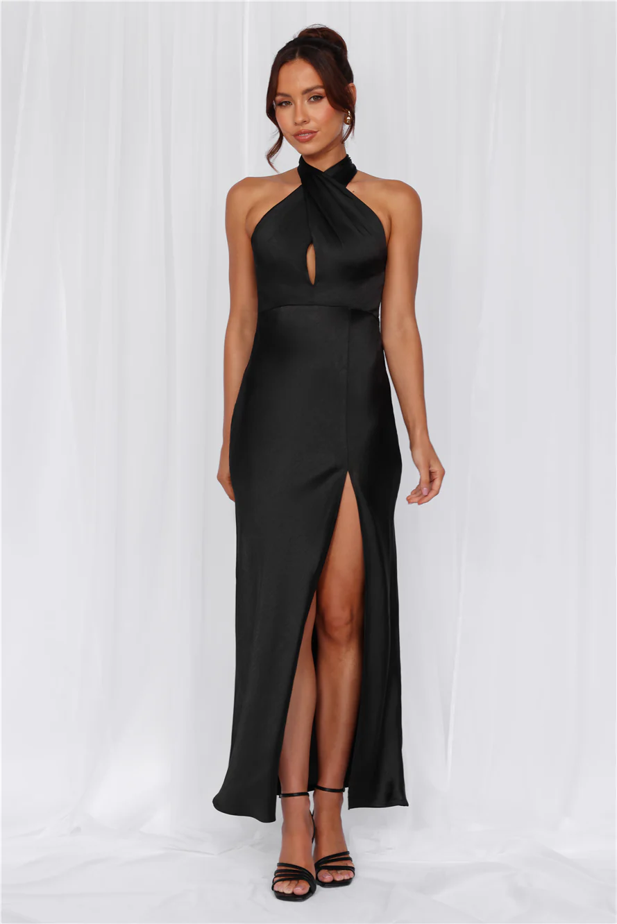 The Adeline Halter Satin Maxi Dress