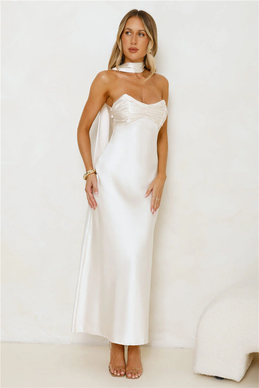 Be Noticed Strapless Satin Maxi Dress
