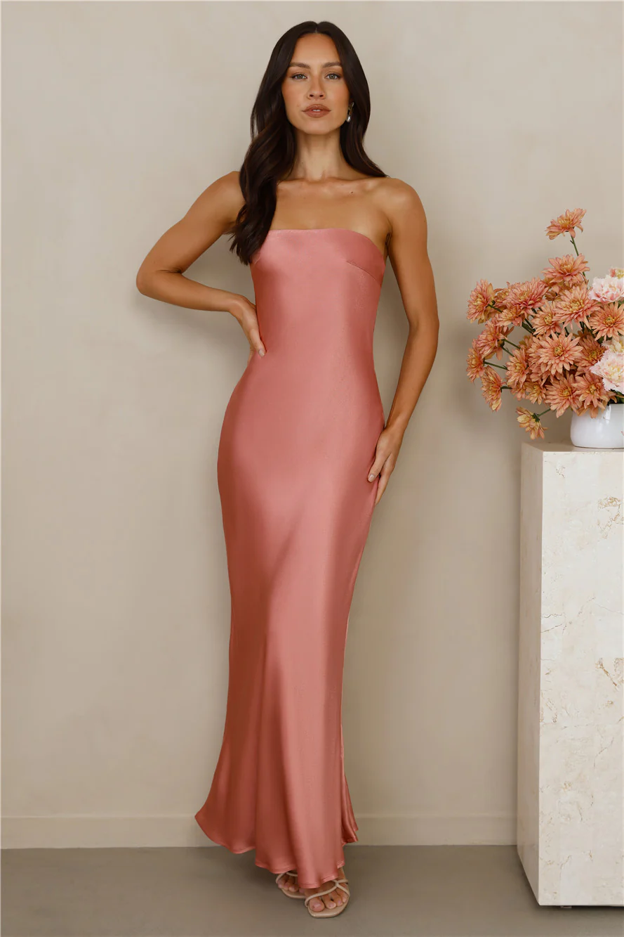 The Felicity Strapless Satin Maxi Dress