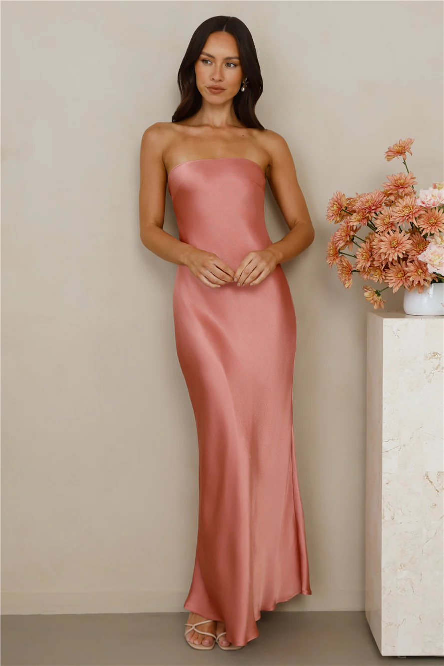 The Felicity Strapless Satin Maxi Dress