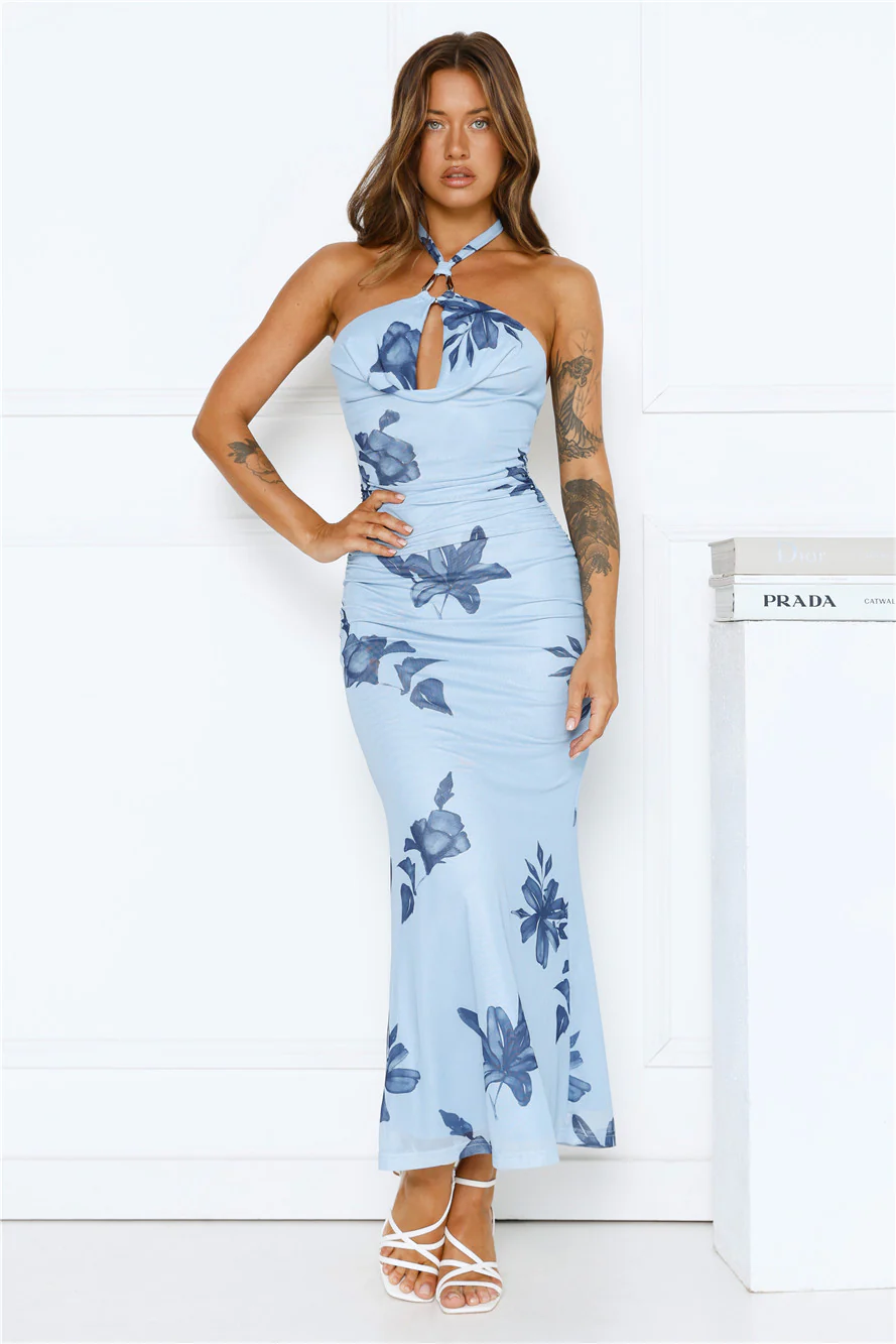 Petal Dusk Mesh Halter Maxi Dress