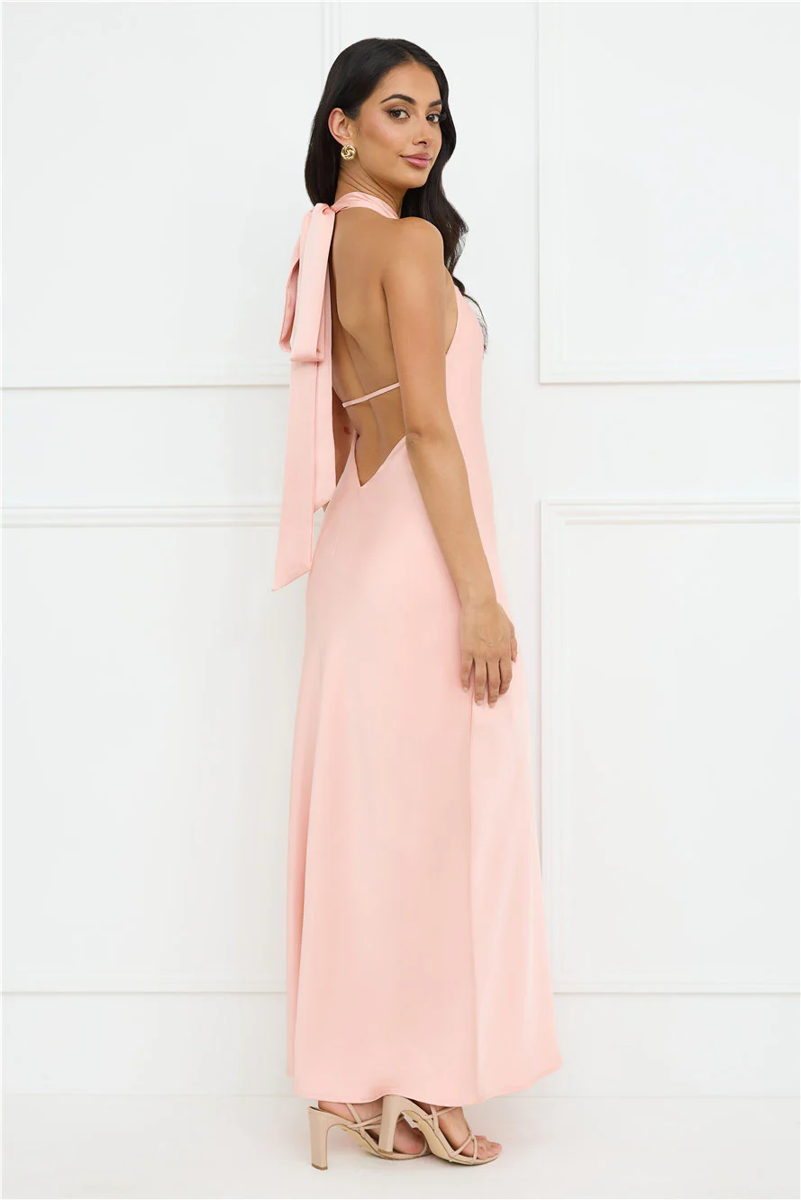 Delicate Dazzle Halter Satin Maxi Dress