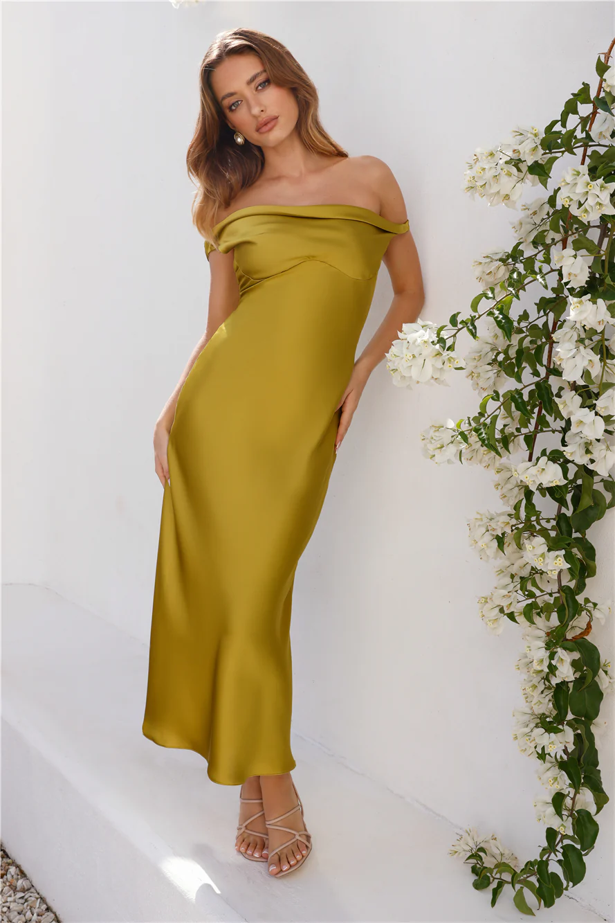 Stylish Season Off Shoulder Satin Midi Dress