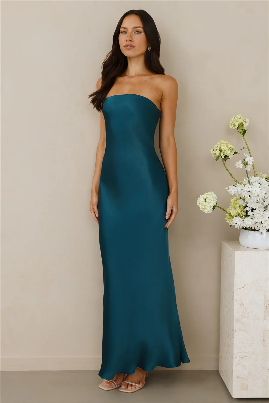 The Felicity Strapless Satin Maxi Dress