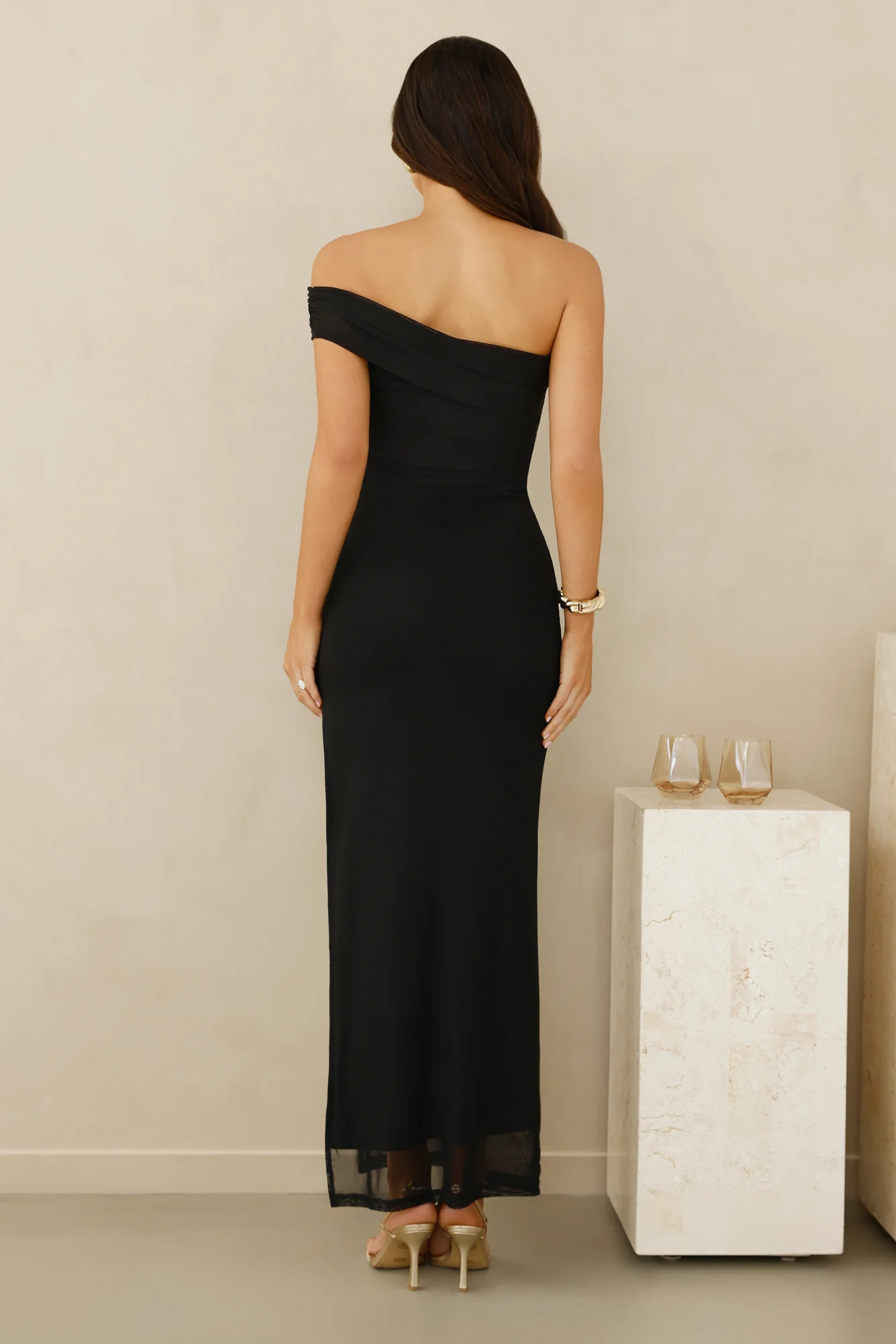 Berry Fresh Mesh One Shoulder Maxi Dress