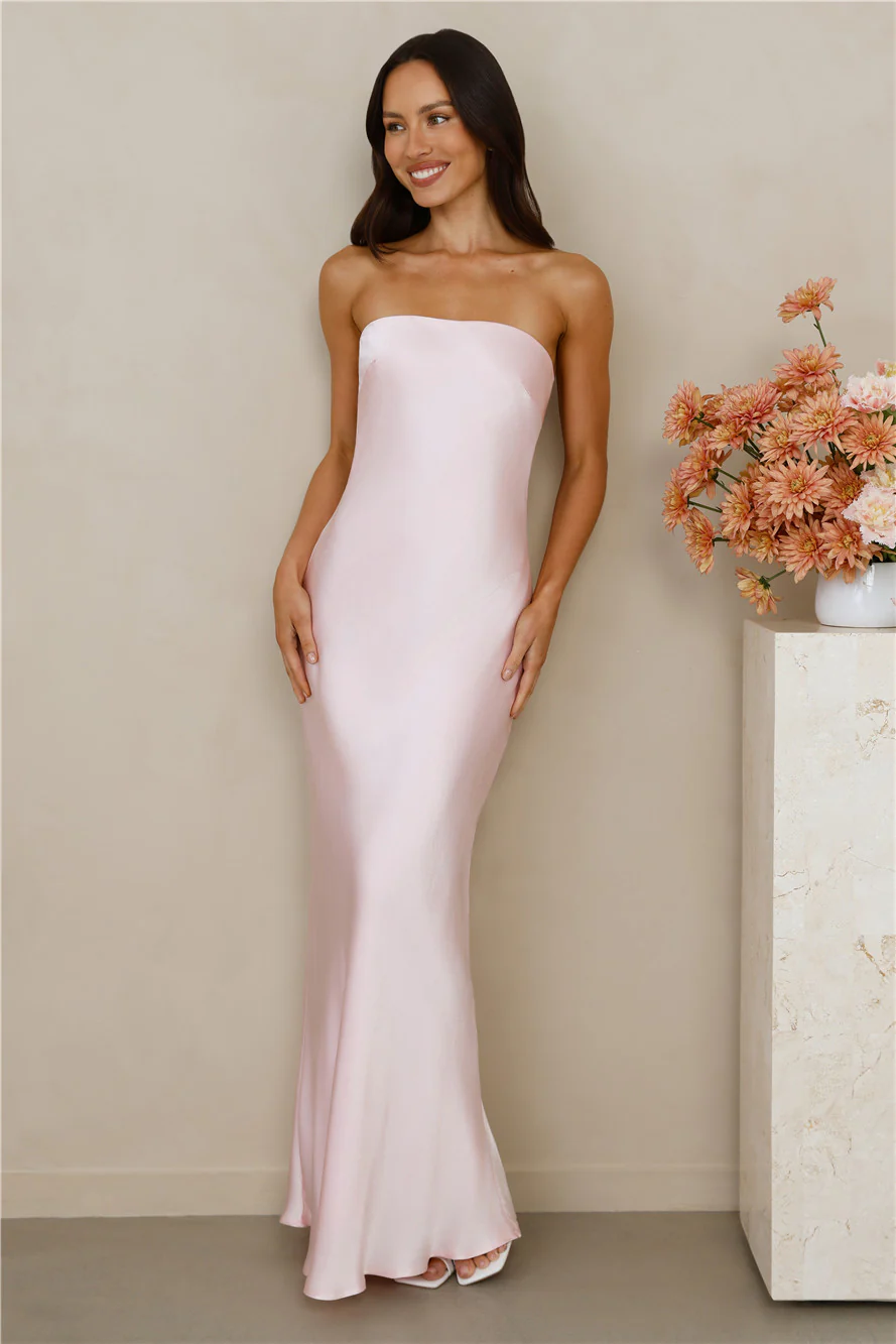 The Felicity Strapless Satin Maxi Dress