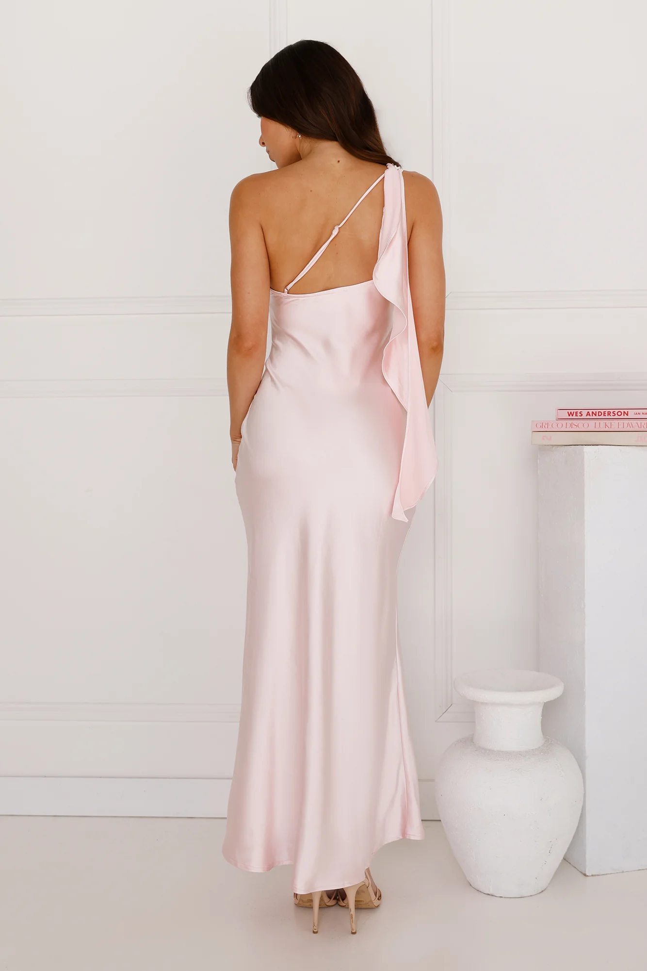 Romantic Tales Satin One Shoulder Maxi Dress