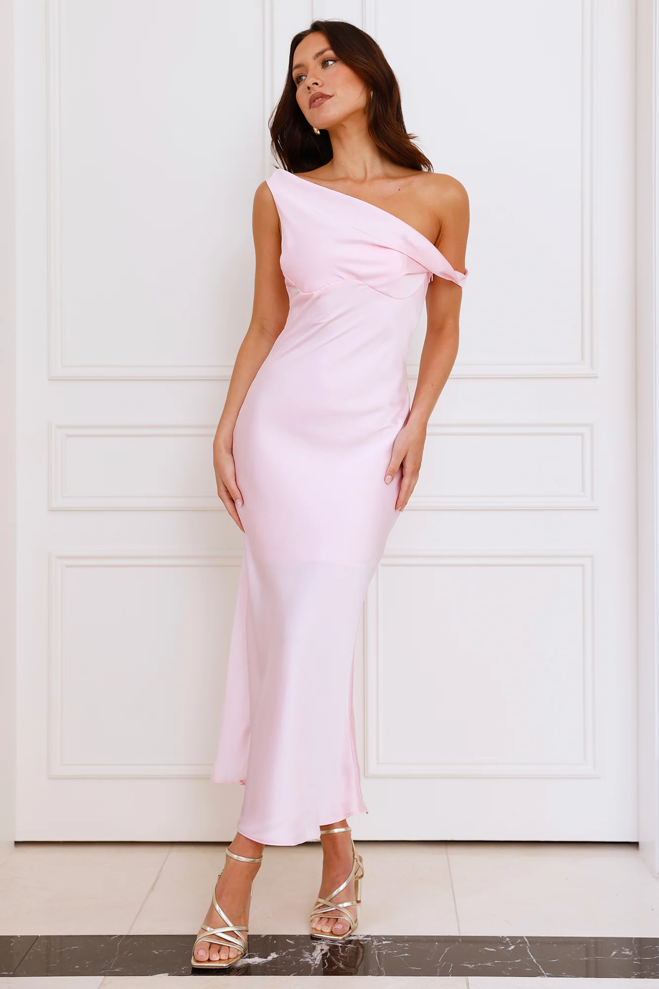 Stylish Season Off Shoulder Satin Midi Dress