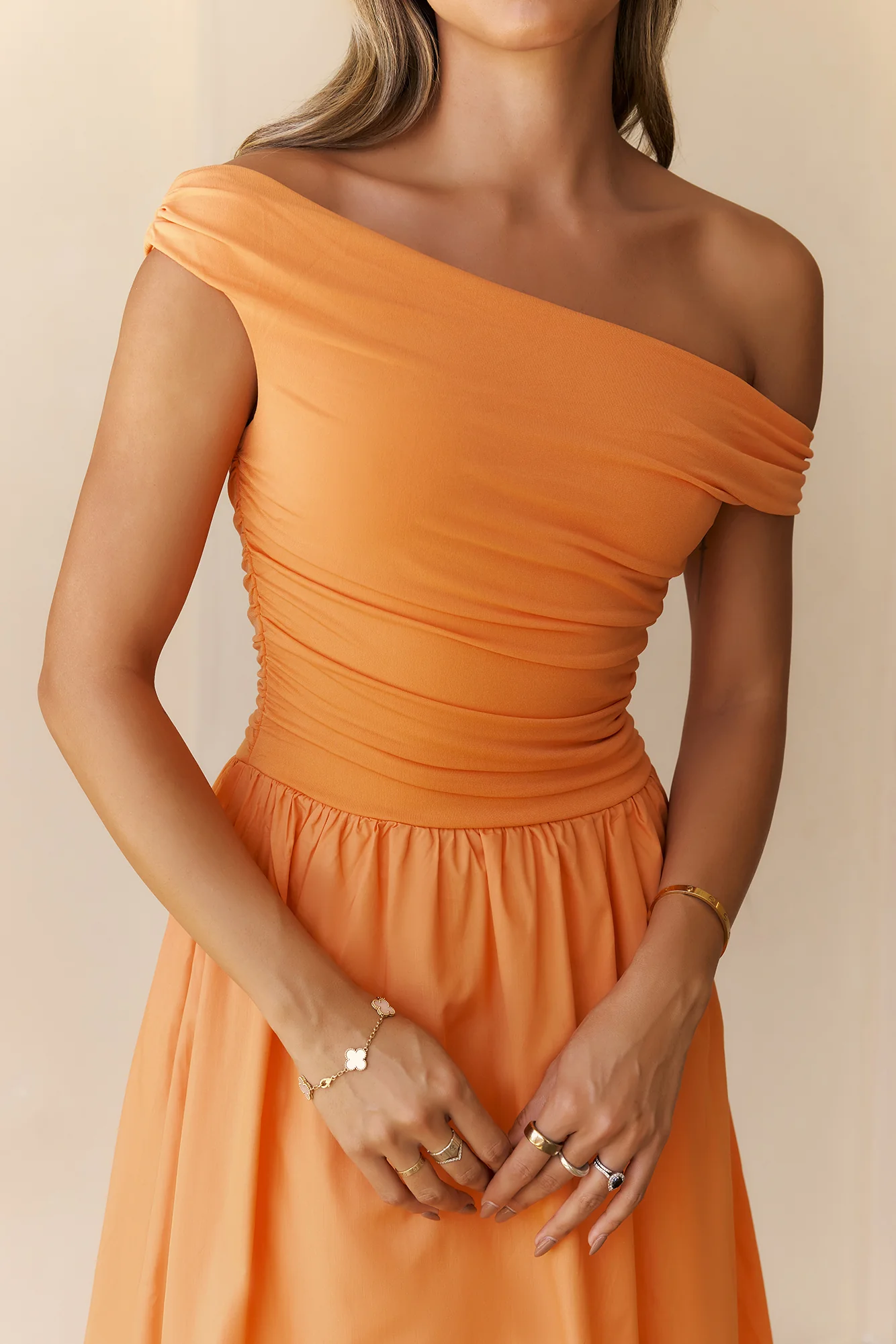 Camellia Charm Off Shoulder Maxi Dress