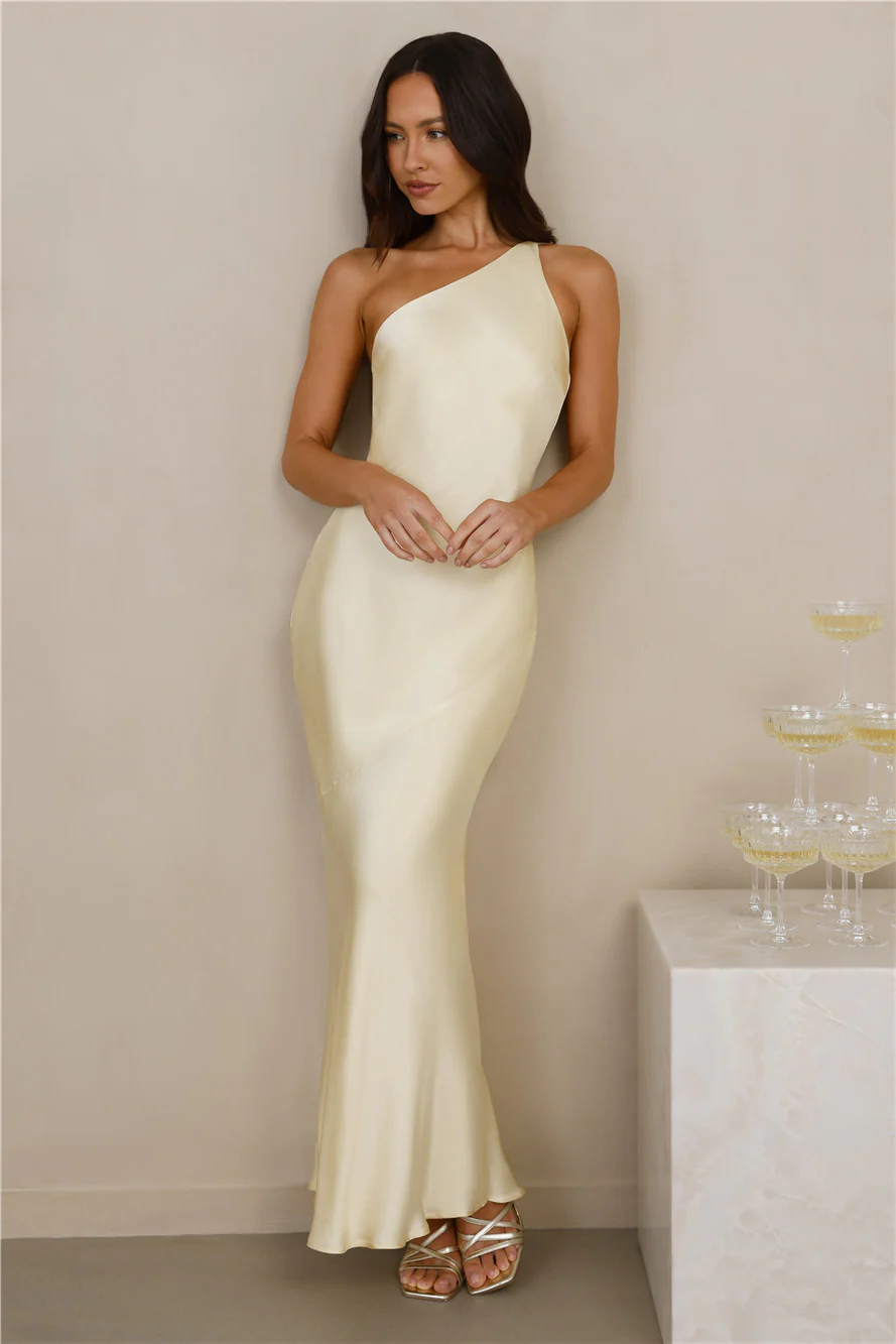 The Evangeline One Shoulder Satin Maxi Dress
