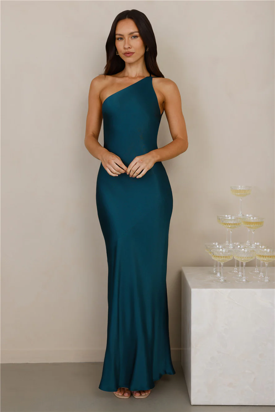 The Evangeline One Shoulder Satin Maxi Dress