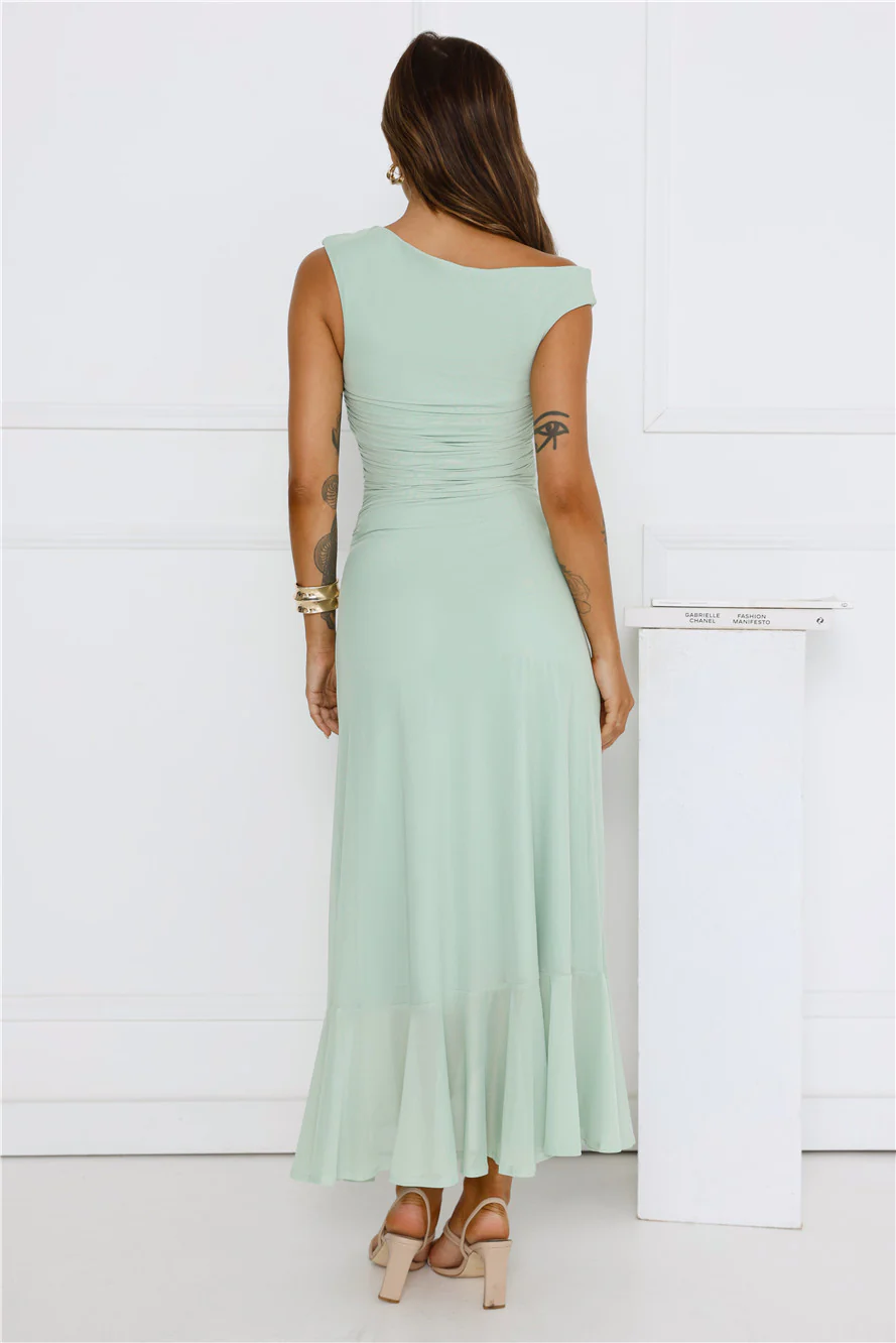 Effortless Girl Off Shoulder Mesh Midi Dress